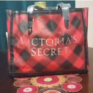 Victoria's Secret Red and Black Checkered Tote Bag